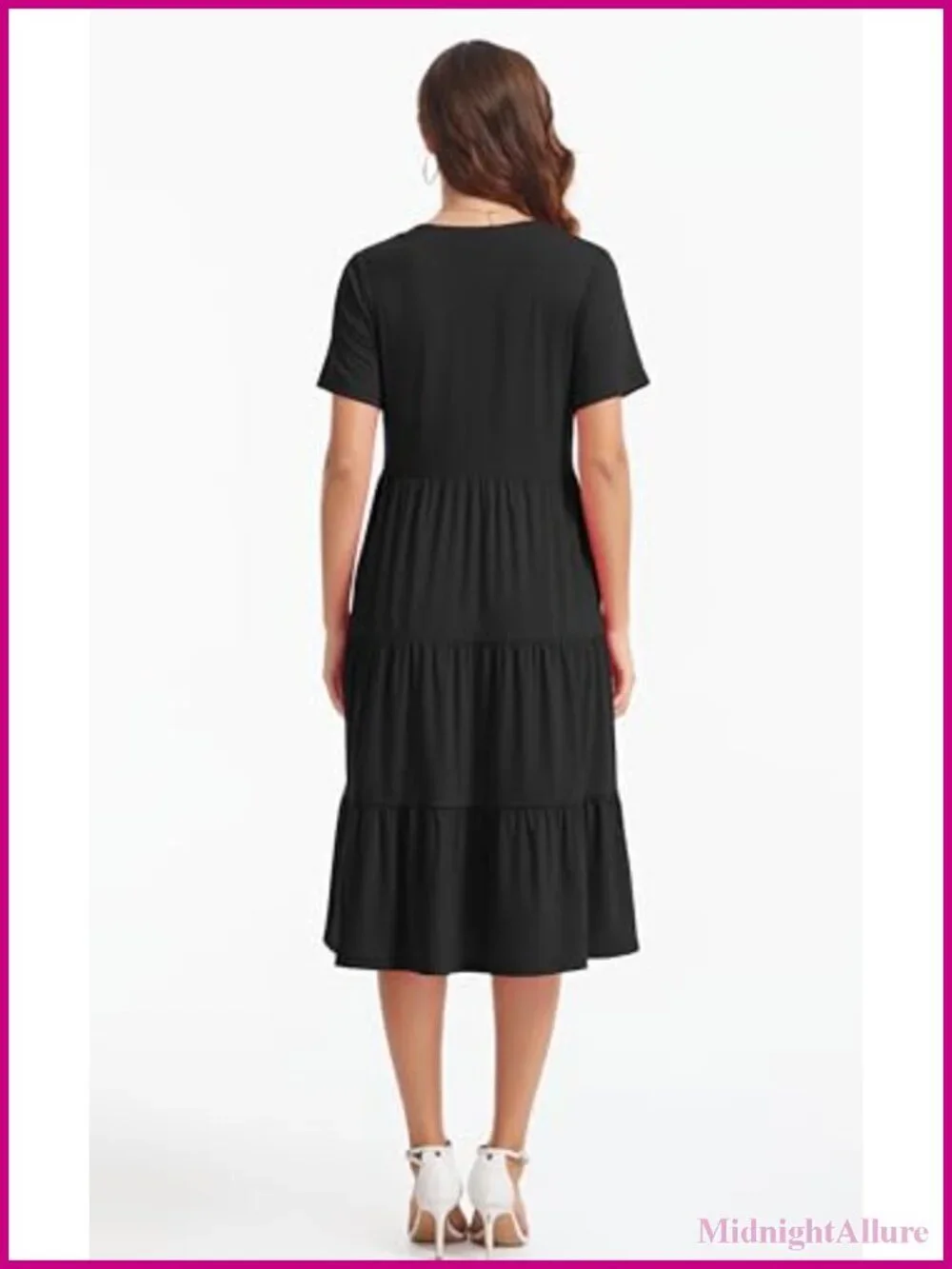 Casual V Neck Flowy Swing Midi Dress with Pockets